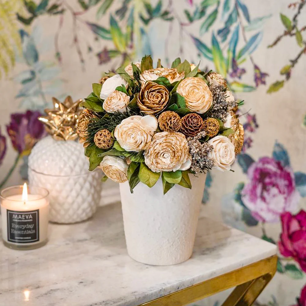 Beige & Gold Flower Pot - Image 5