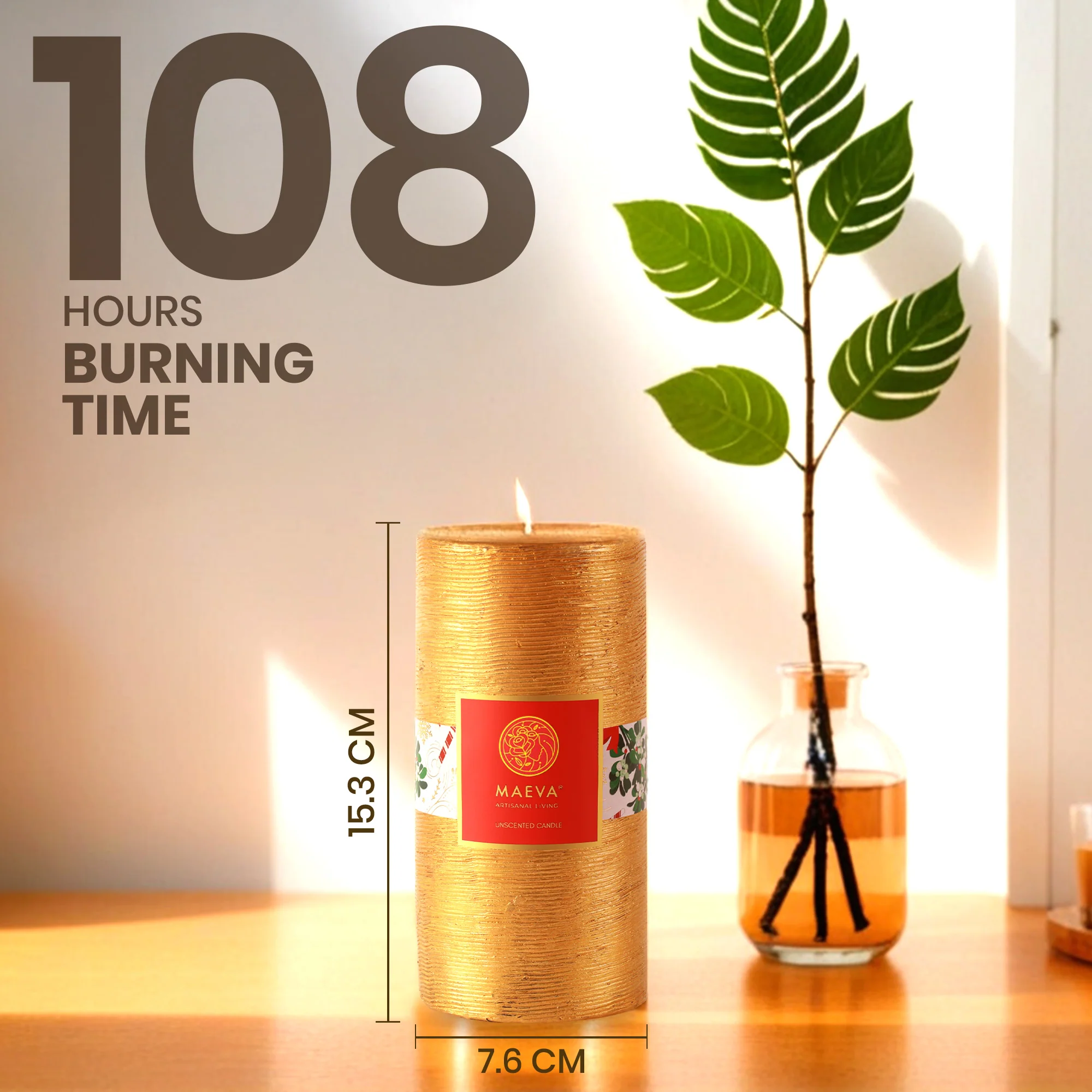 Golden Christmas Pillar Candle - Image 3