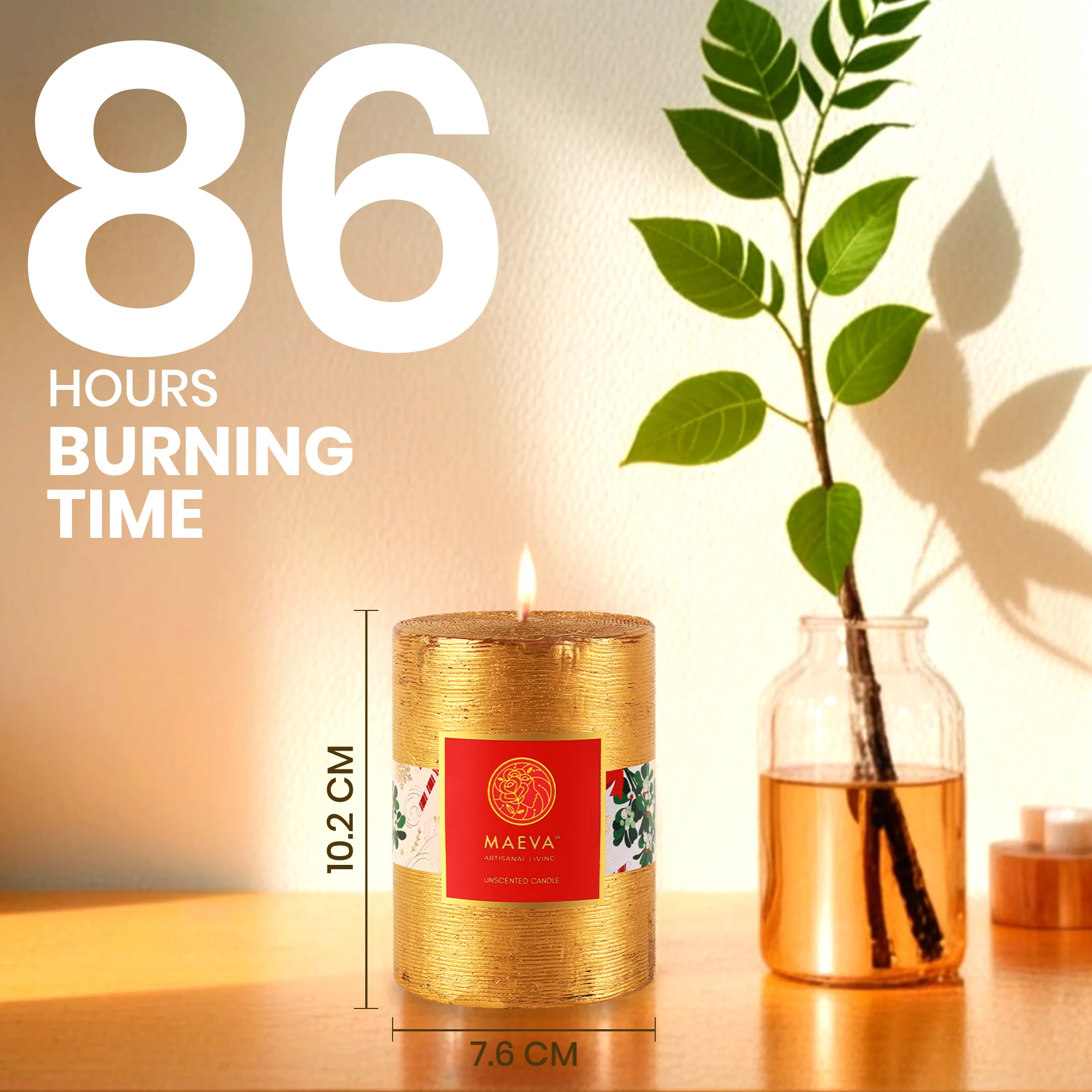 Golden Christmas Pillar Candle - Image 4
