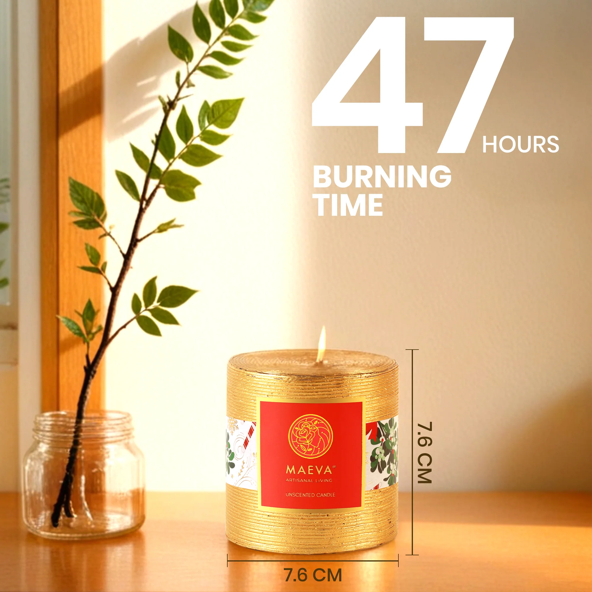 Golden Christmas Pillar Candle - Image 5