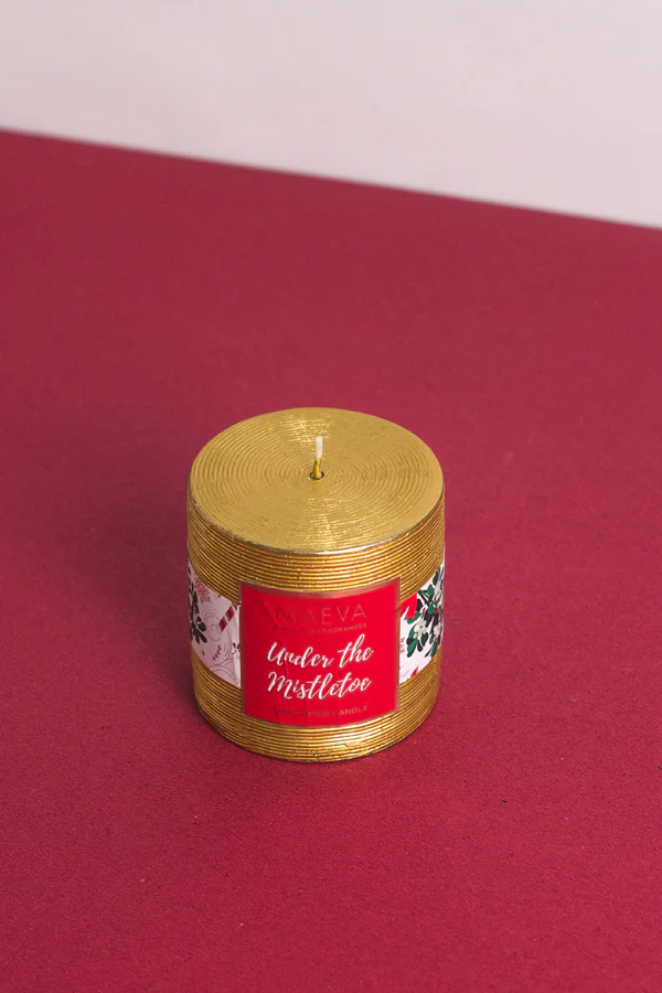 Golden Christmas Pillar Candle - Image 8