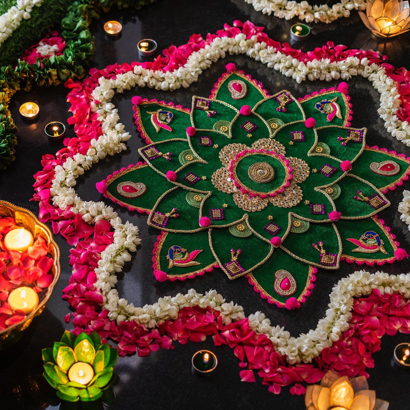 Embellished Green Rangoli Mat - Image 2