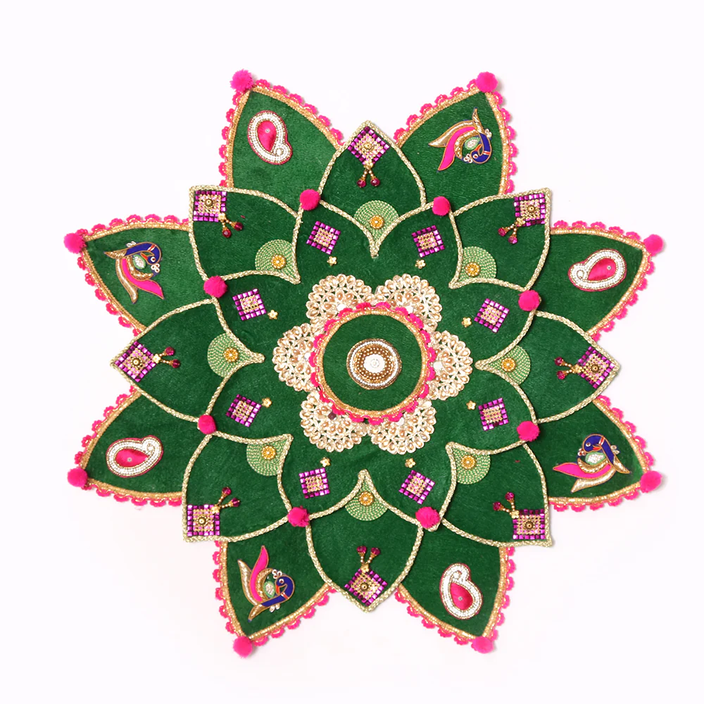 Embellished Green Rangoli Mat - Image 3