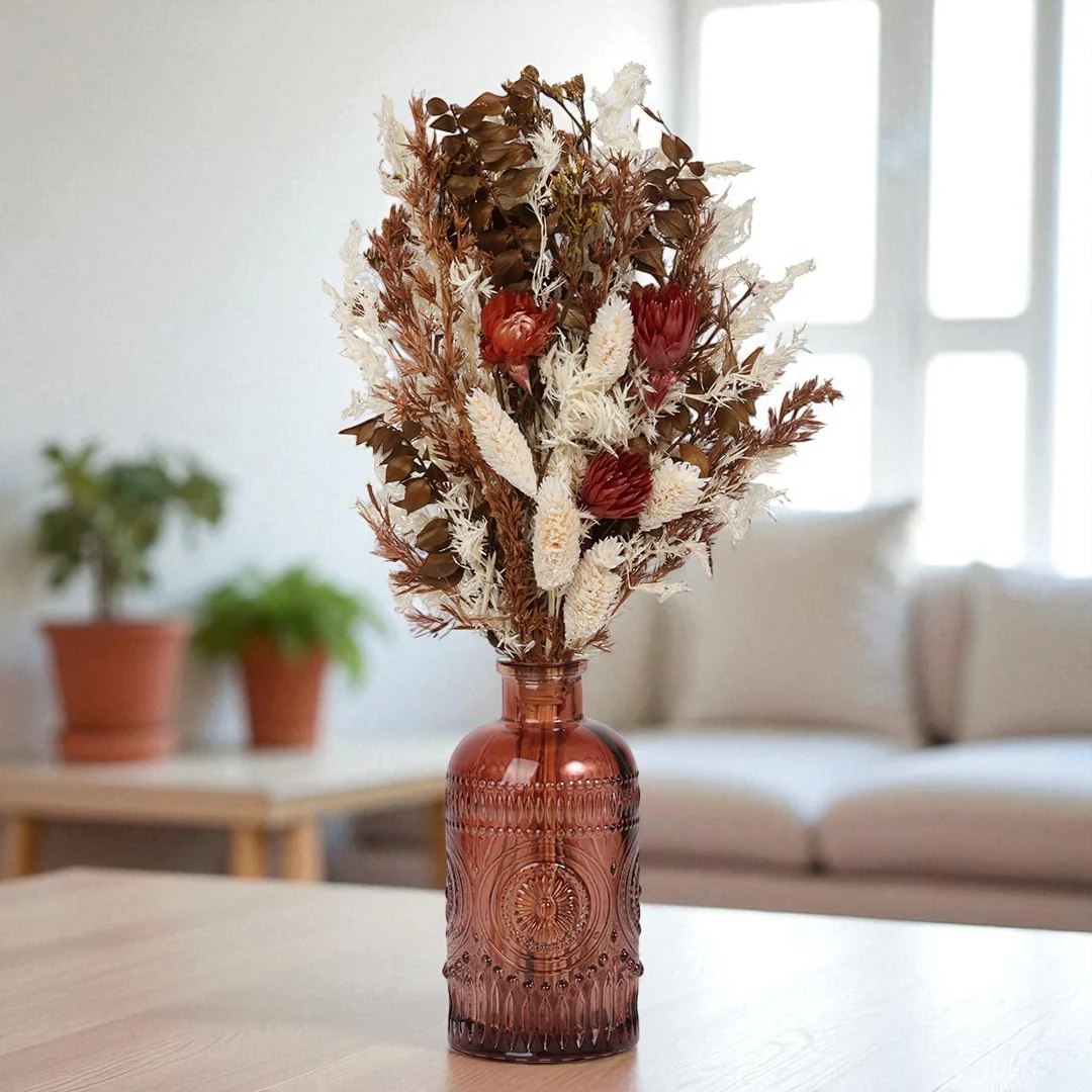 Cocoa Embossed Vase with Flowers - Image 2