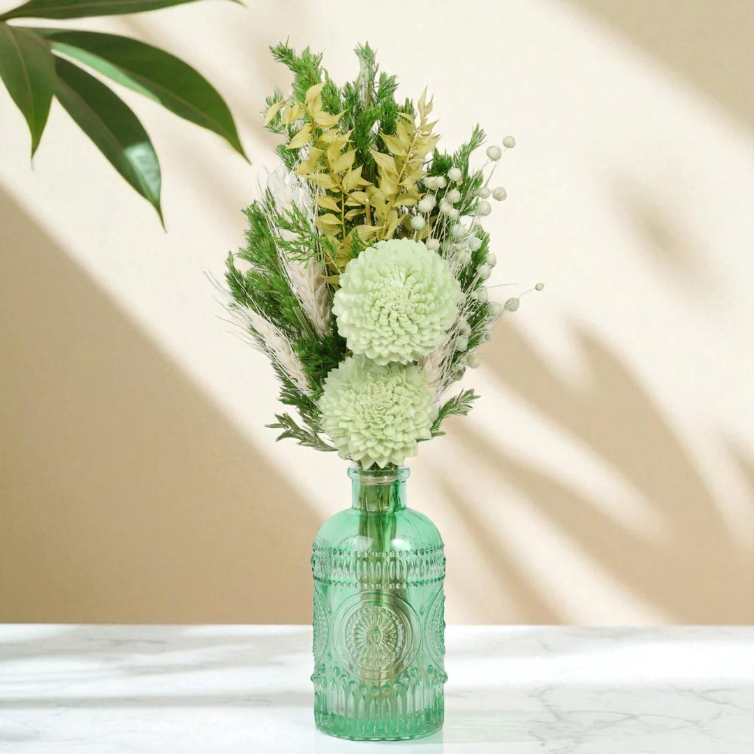 Emarald Embossed Vase with Flowers - Image 2