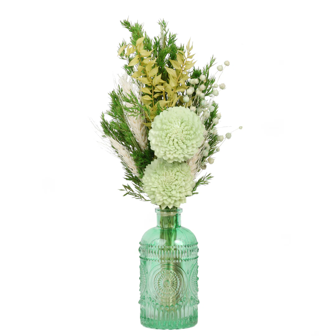 Emarald Embossed Vase with Flowers - Image 3