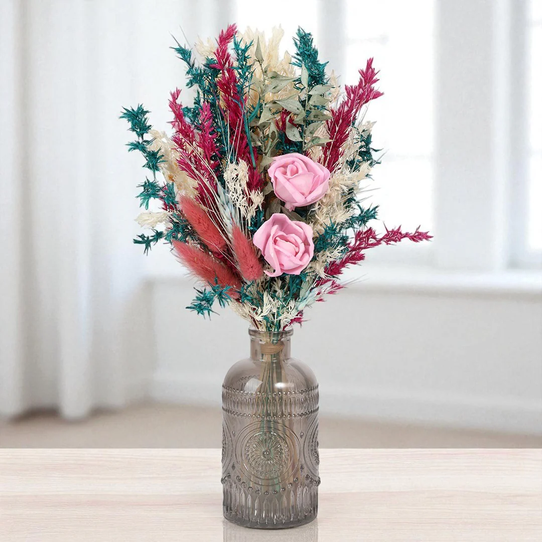 Grayscale Embossed Vase with Flowers