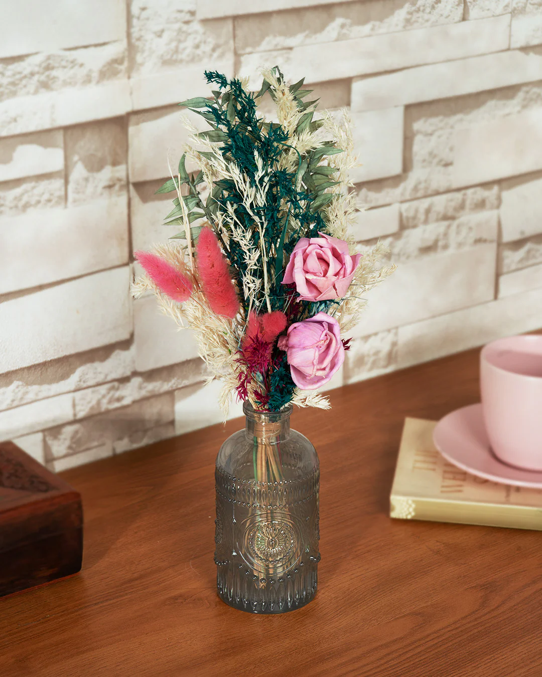 Grayscale Embossed Vase with Flowers - Image 5