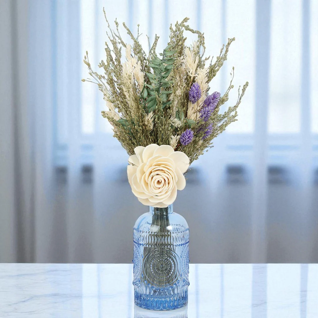 Sky Embossed Vase with Flowers