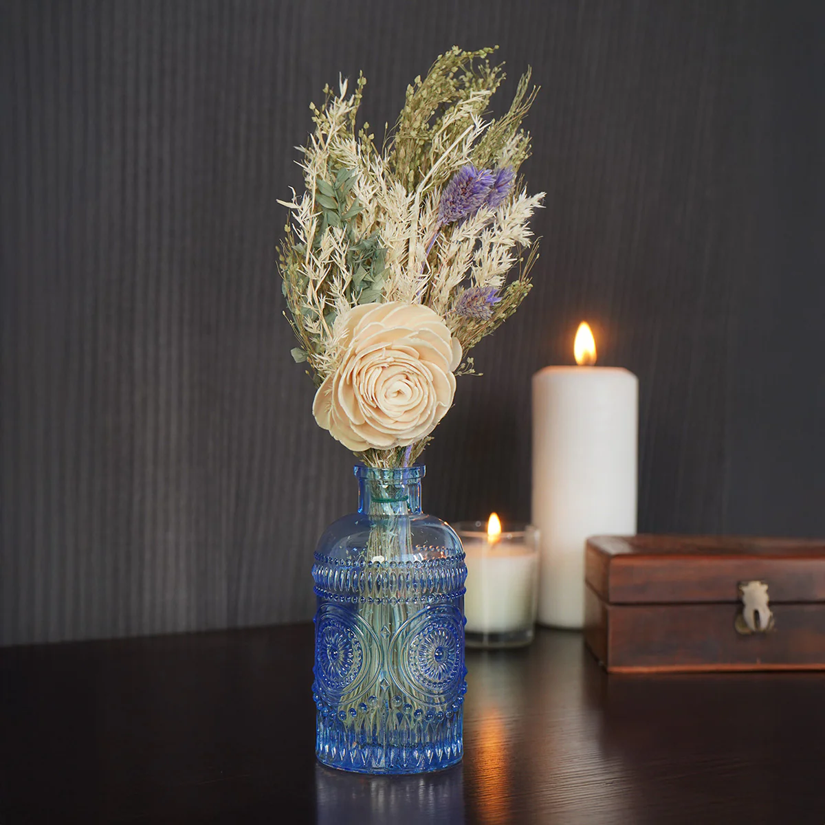 Sky Embossed Vase with Flowers - Image 4