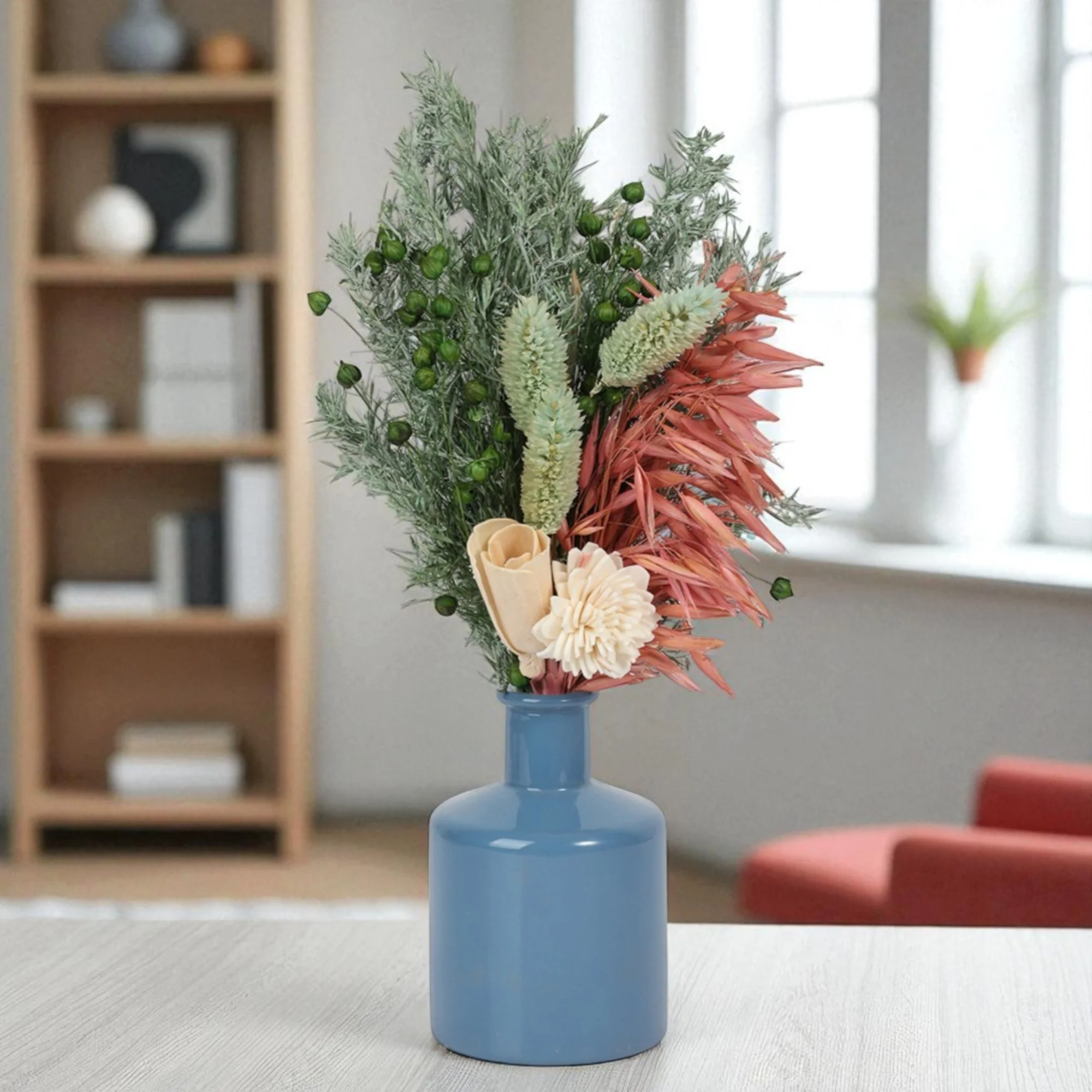 Ocean Glass Vase with Flowers