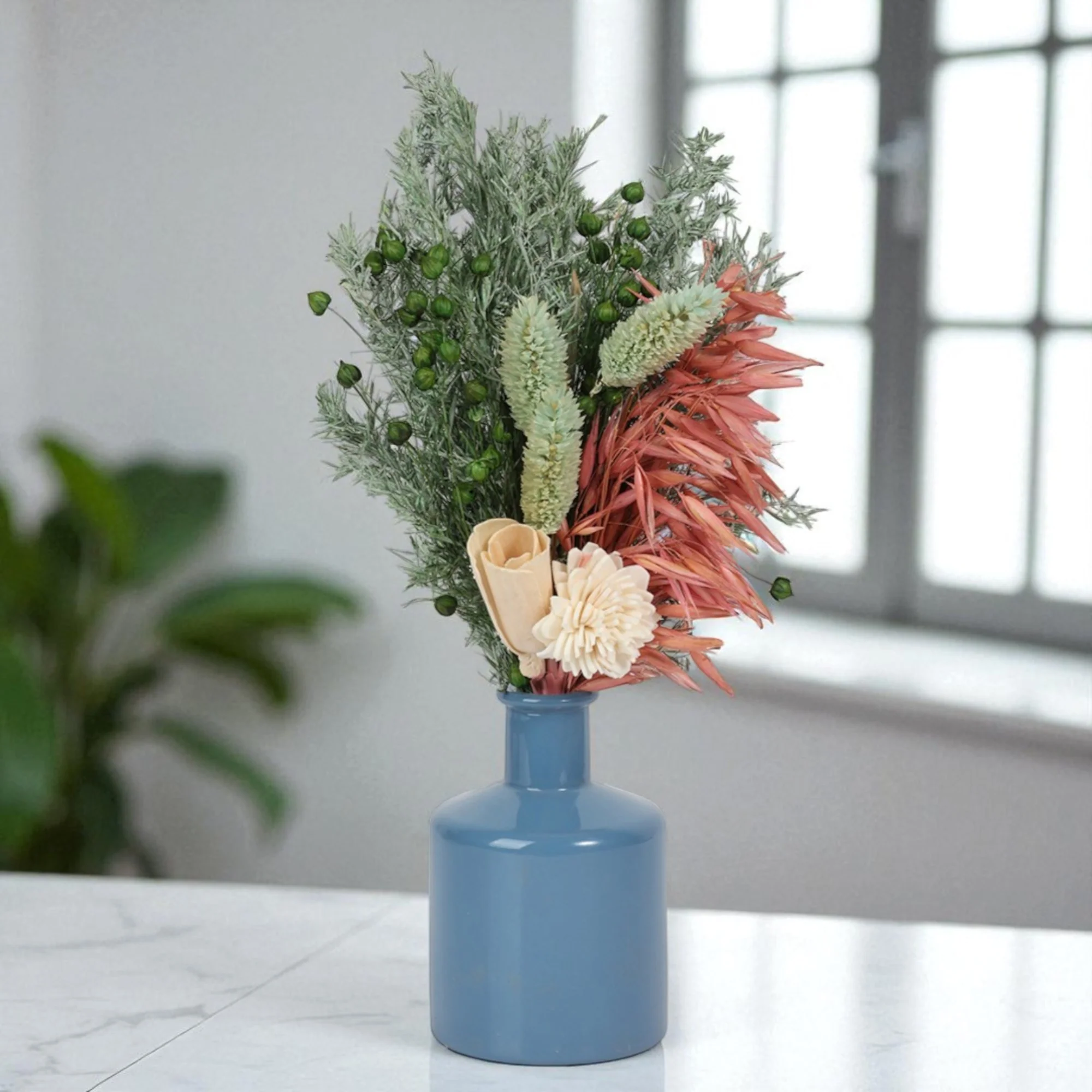 Ocean Glass Vase with Flowers - Image 2