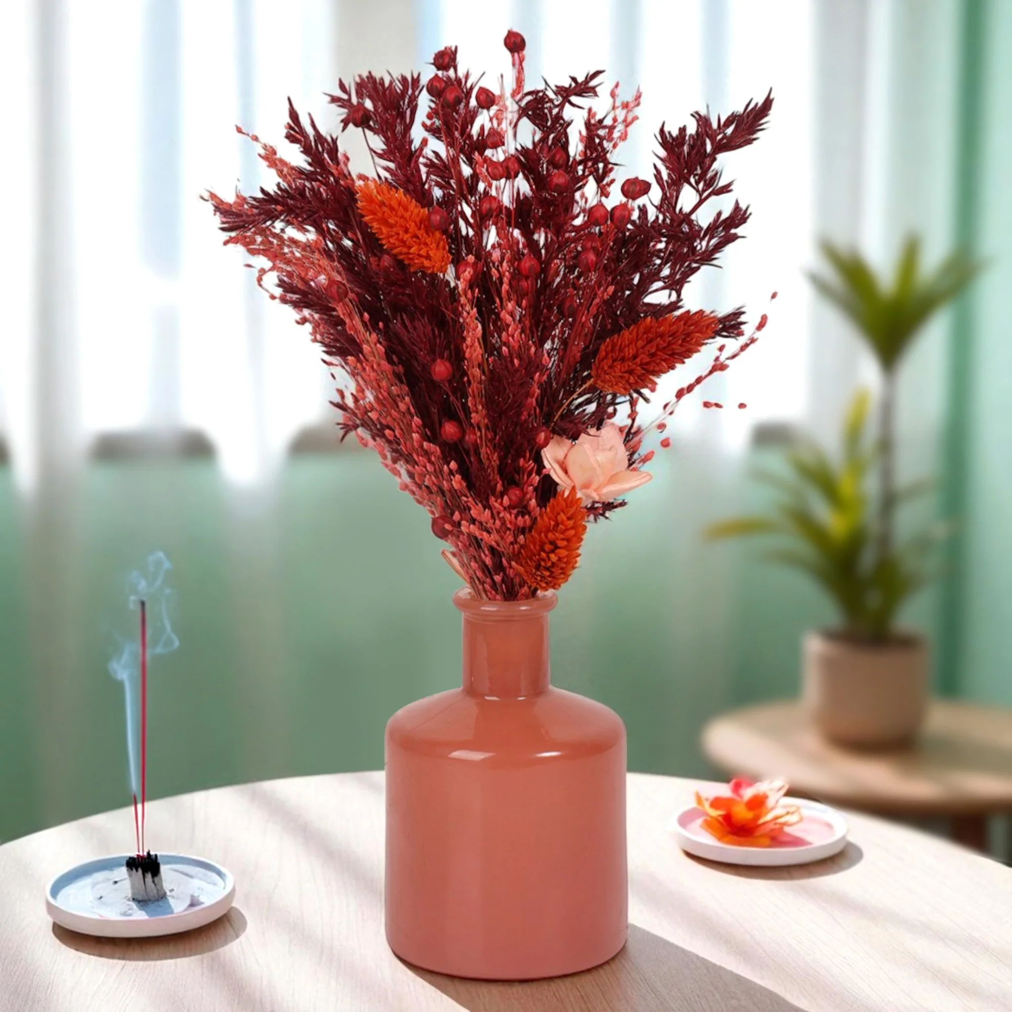 Rose Glass Vase with Flowers - Image 2