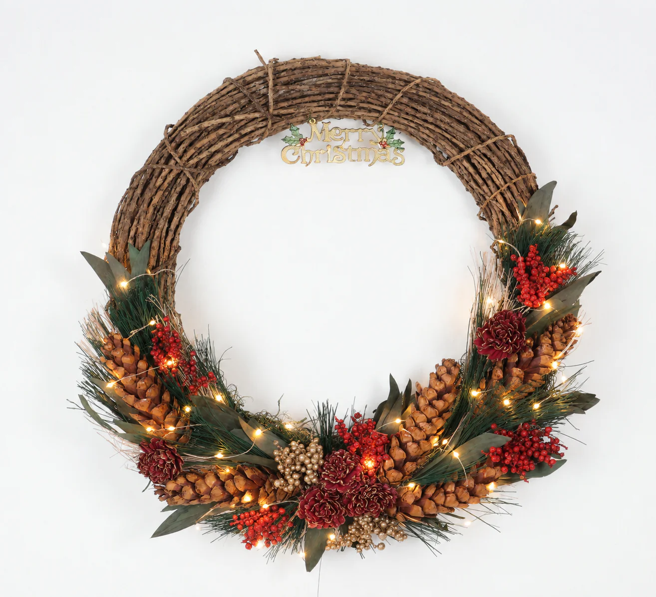 Pine Cone Lit Christmas Wreath - Image 3