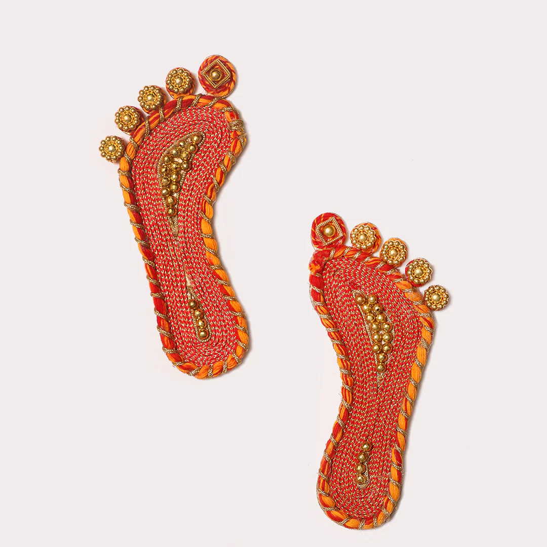 Red Embellished Lakshmi Feet - Image 2