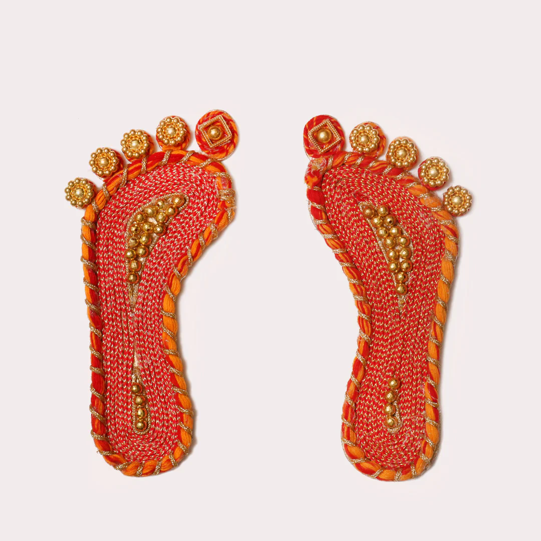 Red Embellished Lakshmi Feet - Image 3