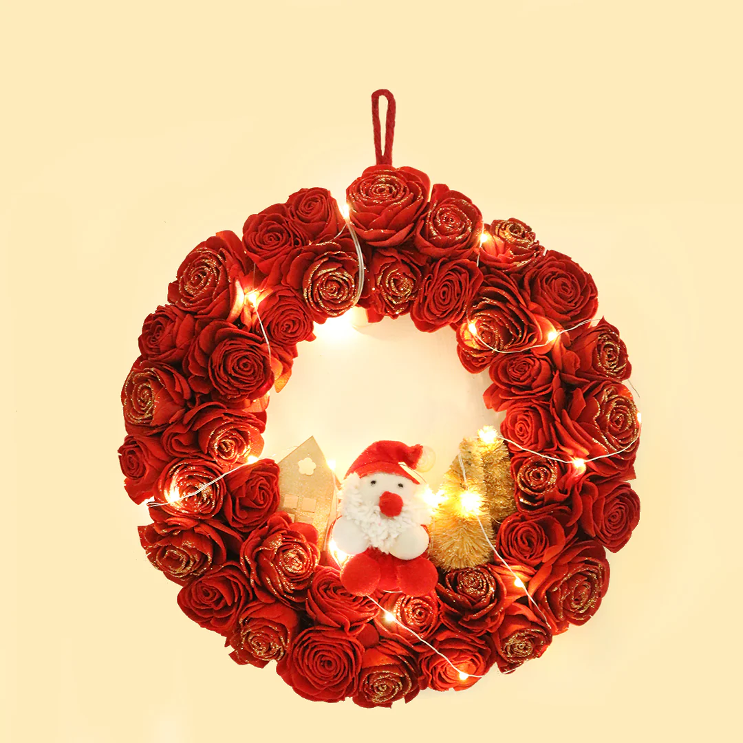 Red Rose Lit Christmas Wreath - Image 3