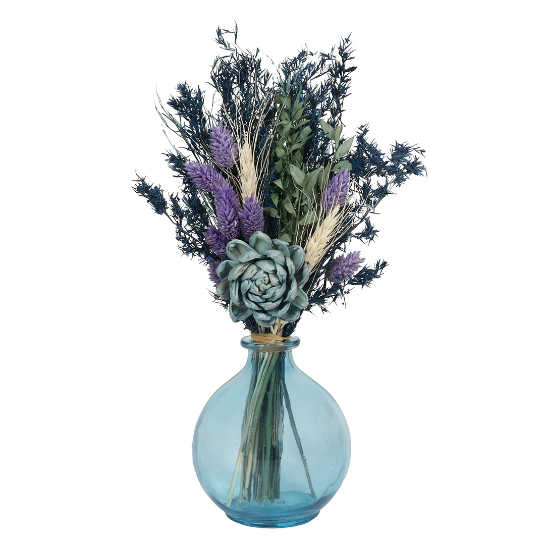 Blue Horizon Round Vase with Flowers - Image 3