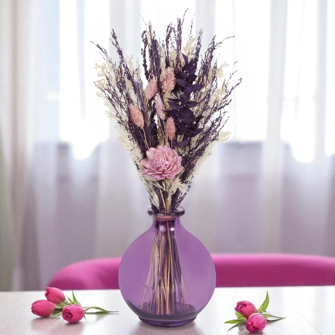 Lilac Grace Round Vase with Flowers