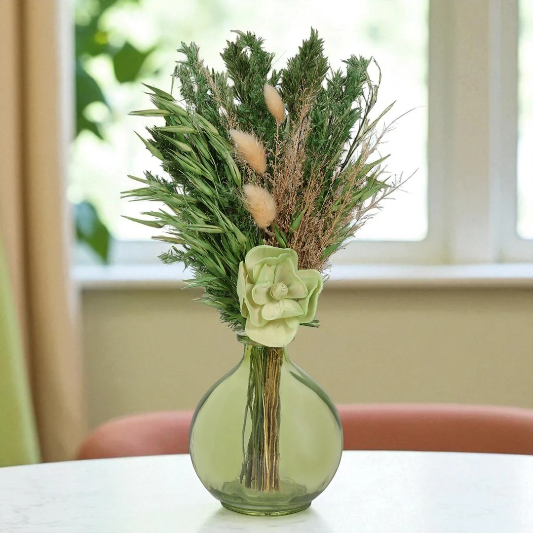 Meadow Glow Round Vase with Flowers