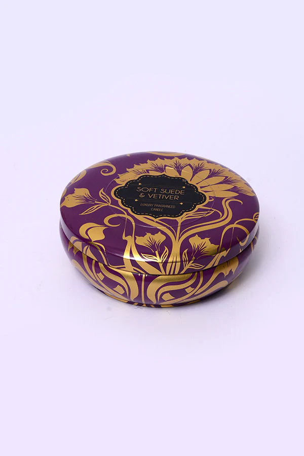 Soft Suede & Vetiver Scented Tin Candle - Image 3