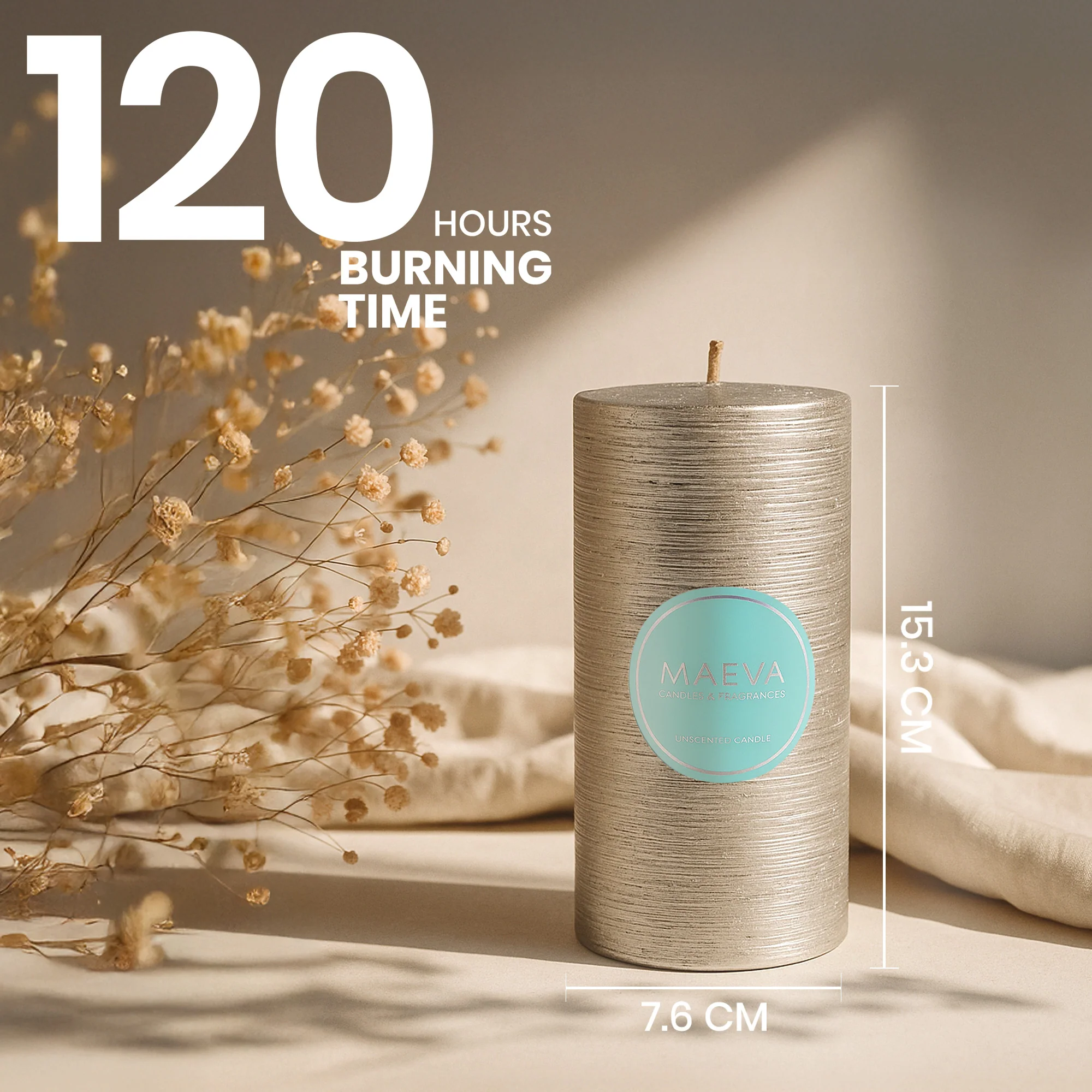 Wedding Flitter Pillar Candle - Silver - Image 2